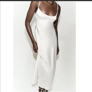 Zara Satin Effect Slip Dress White sz small